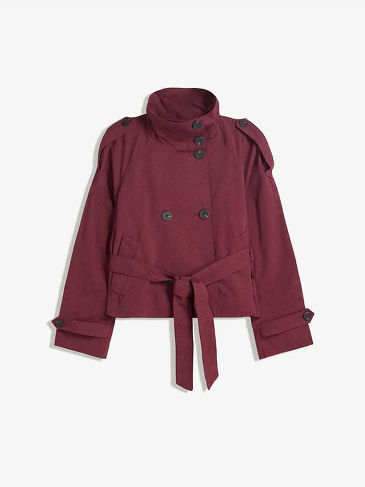 Damen modische Trenchjacke mit Taillengürtel und Stehkragen Drune