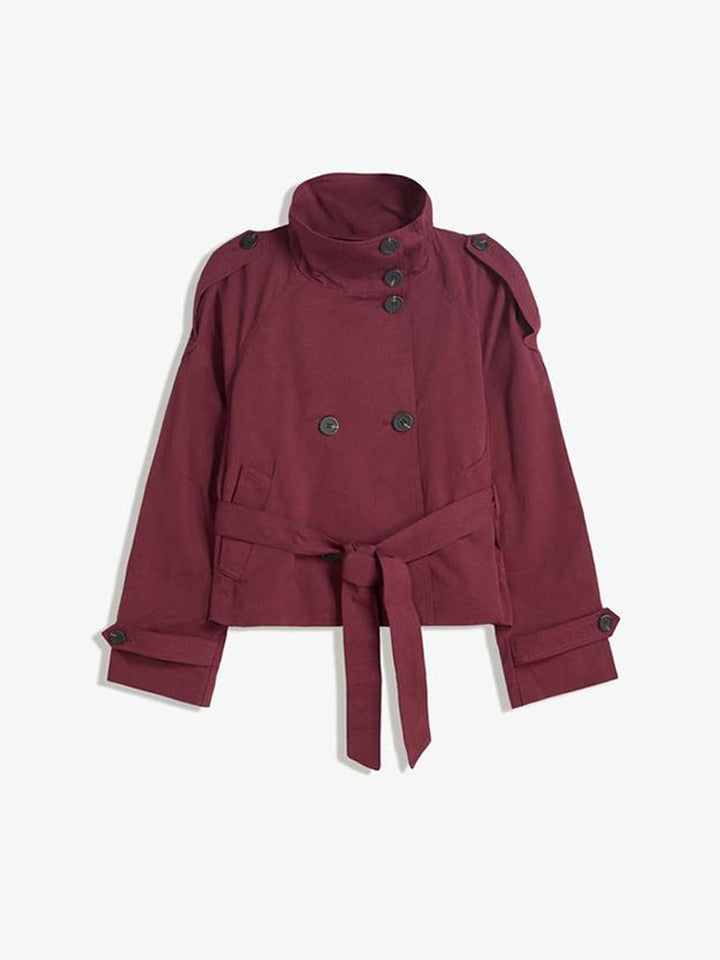 Damen modische Trenchjacke mit Taillengürtel und Stehkragen Drune
