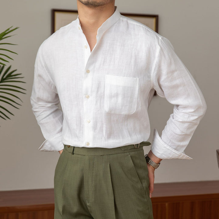 Herren Leinenhemd mit Stehkragen und Brusttasche Drune