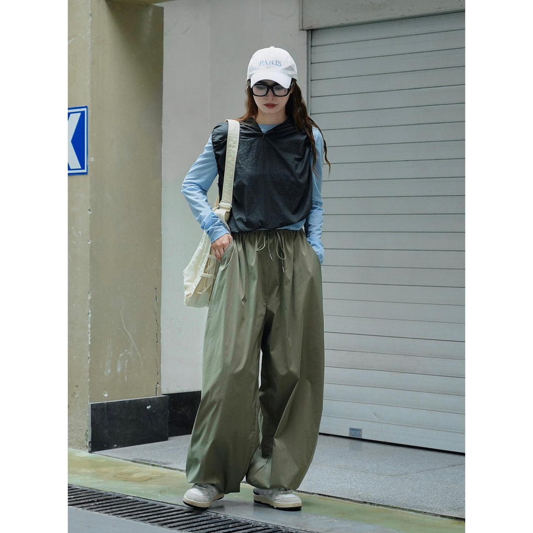 Damen Weite Baumwollmix-Baggyhose mit elastischem Tunnelzugbund Drune