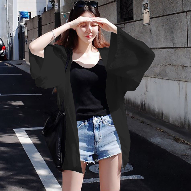 Damen elegante Kimonojacke mit lockerem Schnitt und aufwendig gestalteten Ärmeln