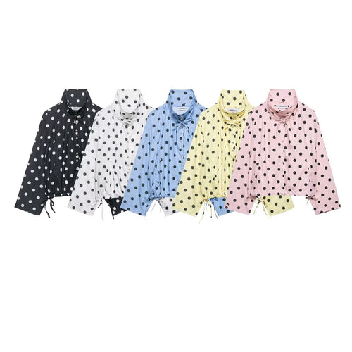 Damen Leichte Oversize-Polka-Dot Windjacke mit Stehkragen, Knopfleiste und Kordelzug Drune