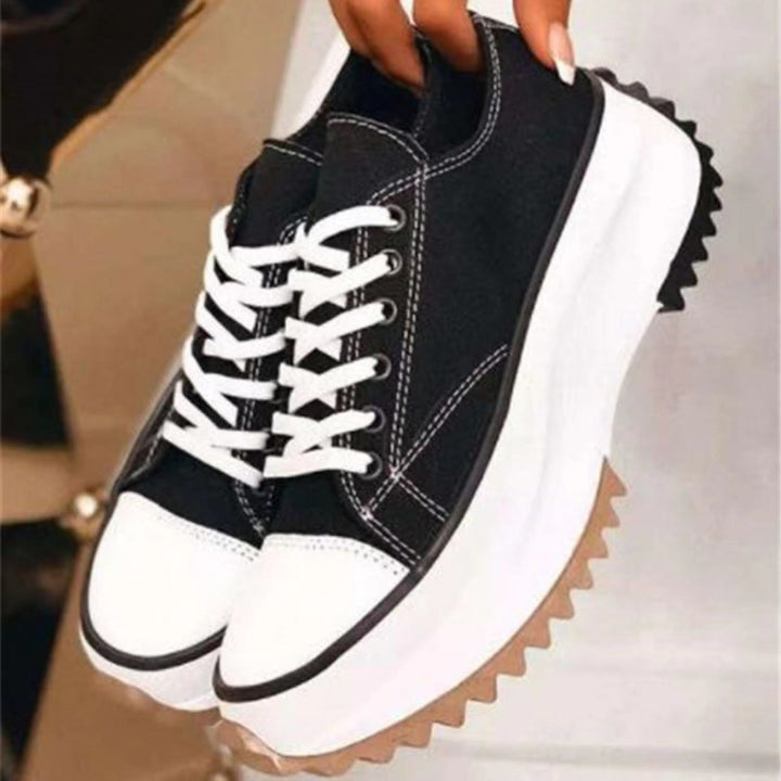 Damen nan Plateausneaker mit gezahnter Profilsohle, Canvas-Obermaterial und verstärkter Zehenkappe Drune