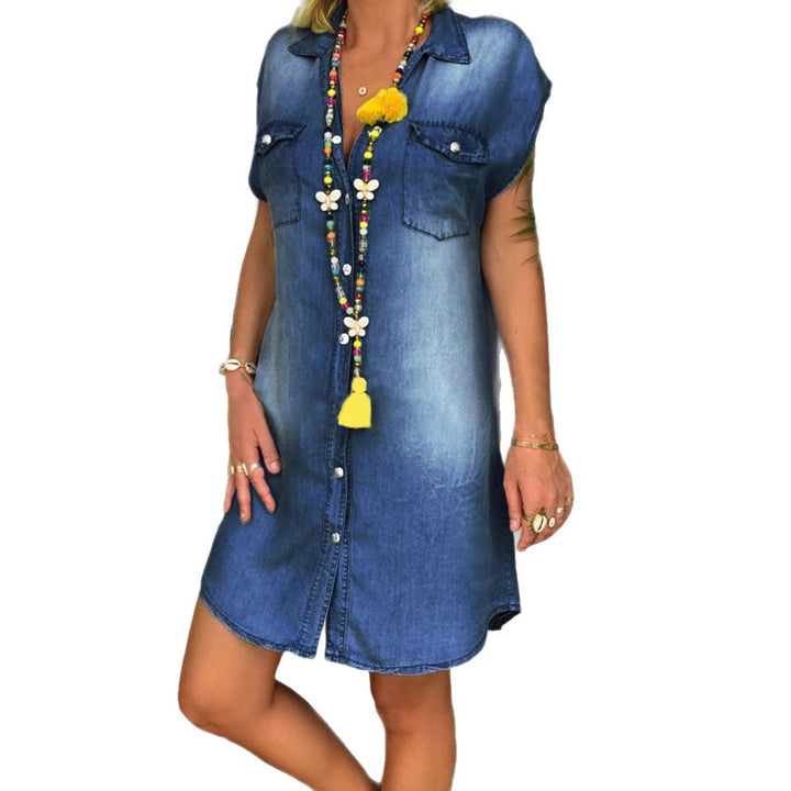 Damen Freizeit Denim Hemdblusenkleid Drune