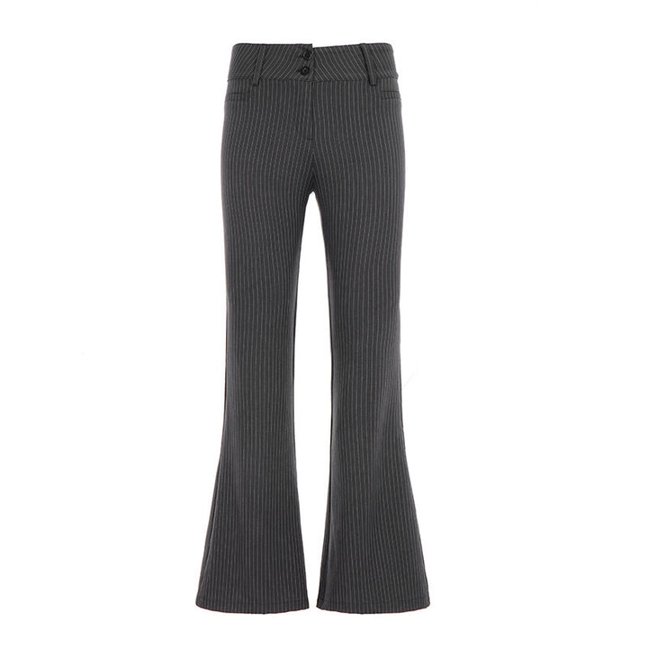 Damen Hochtaillierte Stretch‑Schlaghose mit Nadelstreifen und Doppelknopf Drune
