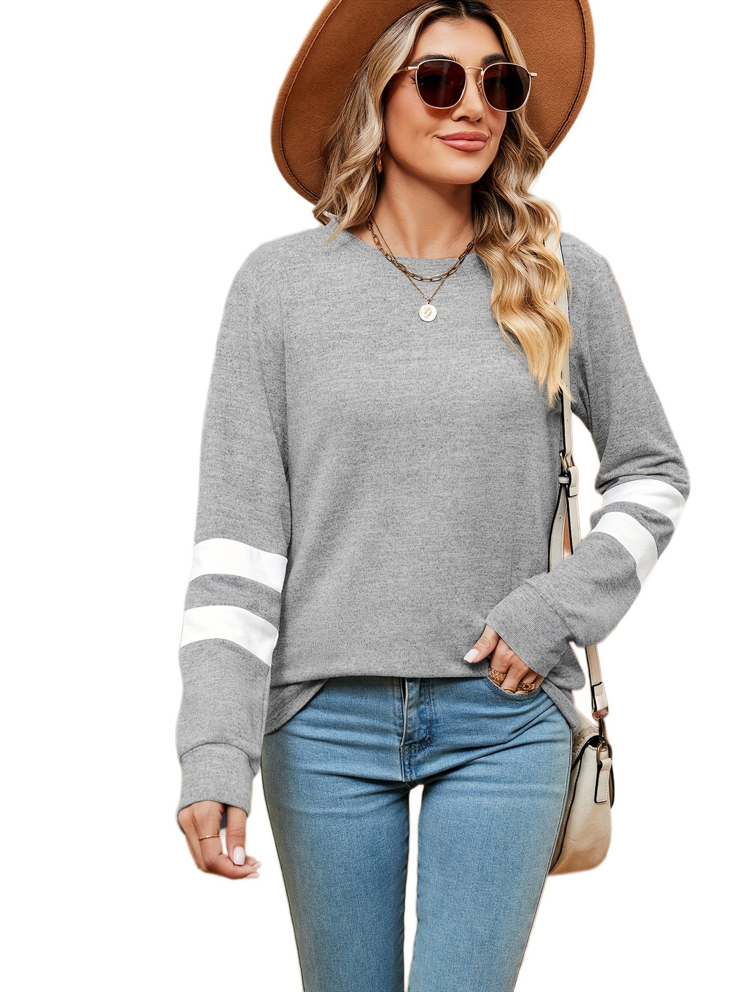 Damen sportliches Sweatshirt mit dekorativen Streifendetails Drune