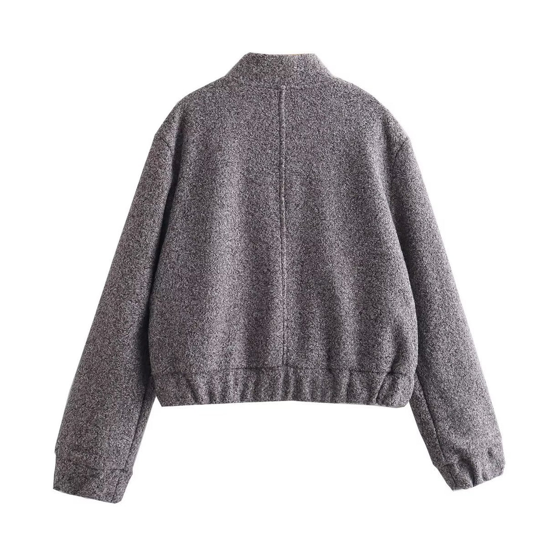 Damen lässige cropped Jacke mit großen aufgesetzten Taschen und elastischen Bündchen Drune