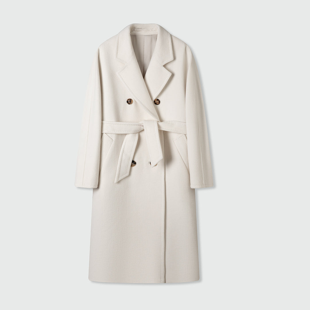 Damen Eleganter Double-Breasted Wollmischung Mantel Drune