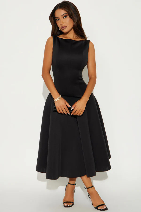 Damen Elegantes zeitloses Cocktailkleid mit schwingendem Rock und minimalistischer Silhouette Drune