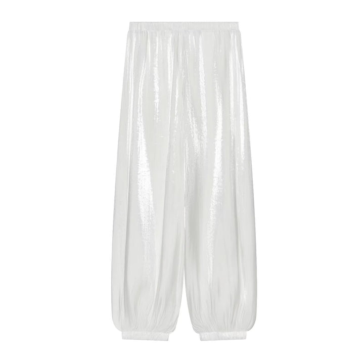 Damen Plissierte glänzende High‑Waist Palazzo-Jogger Drune