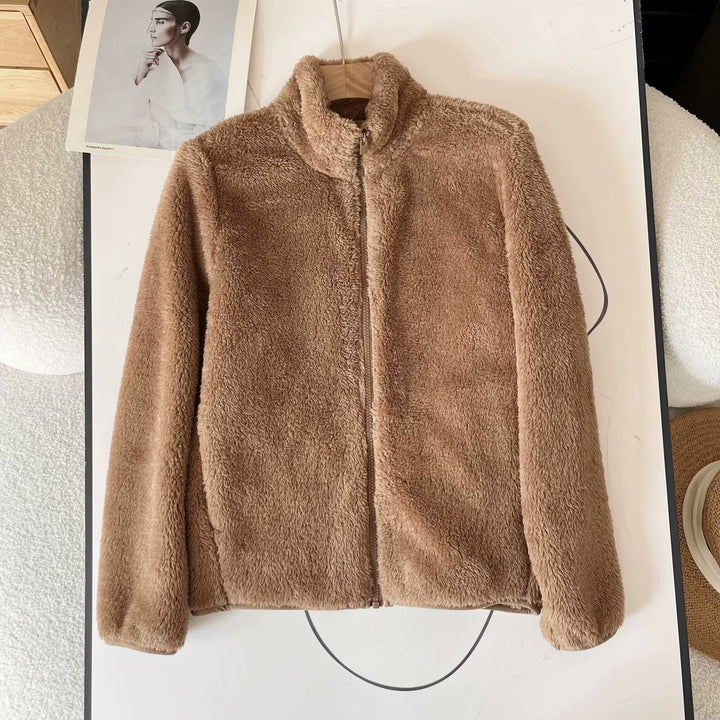 Damen Flauschige Fleecejacke mit hohem Kragen und Reißverschluss Drune