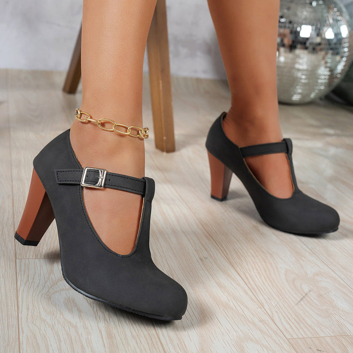 Damen elegante T-Strap Absatzschuhe Drune