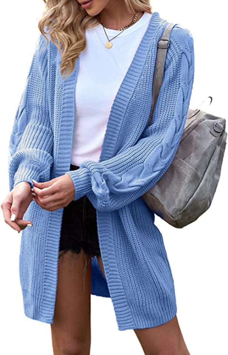Damen Strickcardigan mit voluminösen Ärmeln und Zopfdetails Drune