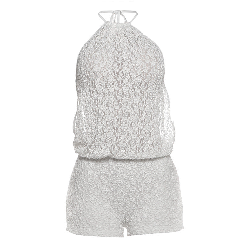 Damen lässiger Strampler aus transparentem Stoff mit floralem Design Drune