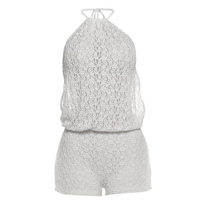 Damen lässiger Strampler aus transparentem Stoff mit floralem Design Drune