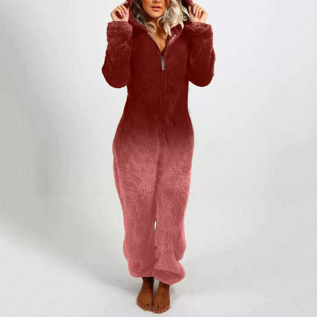 Damen Fleece-Einteiler mit Kapuze und Farbverlaufsdesign Drune
