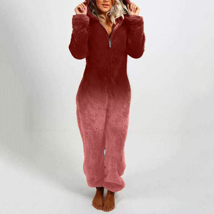 Damen Fleece-Einteiler mit Kapuze und Farbverlaufsdesign Drune