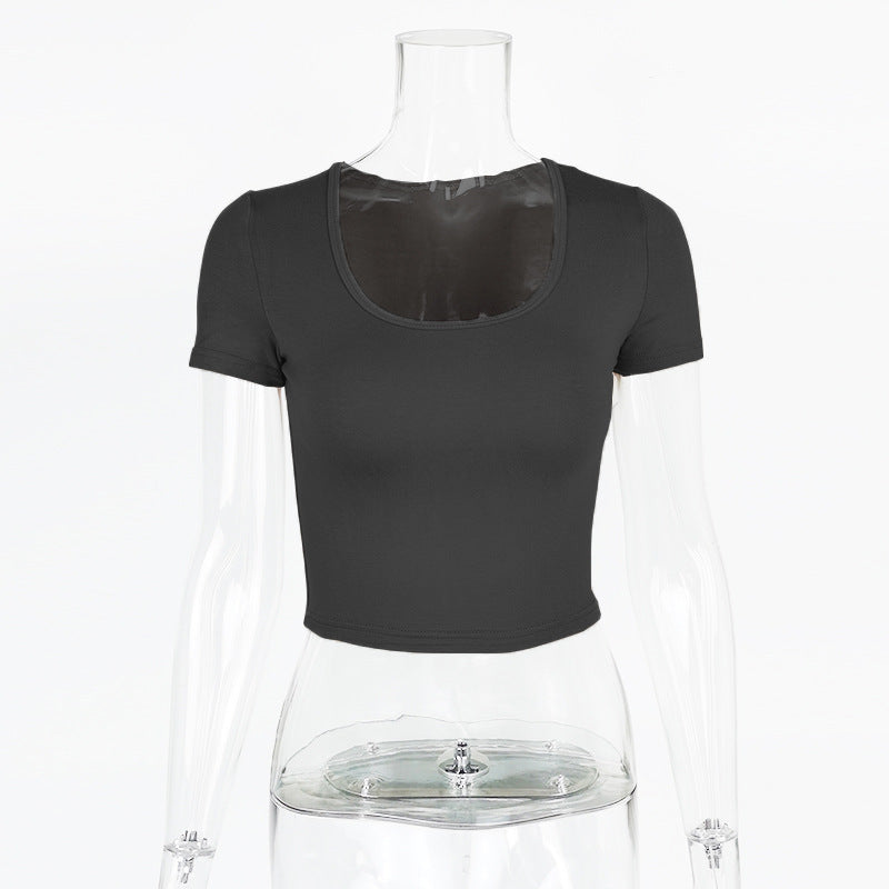 Damen Kurzarm Crop-Top mit Rundhalsausschnitt und figurbetonter Passform Drune