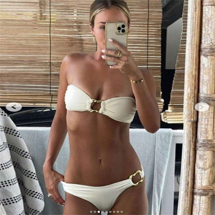 Damen Luxuriöser Bandeau-Bikini mit dekorativen Ringe Drune