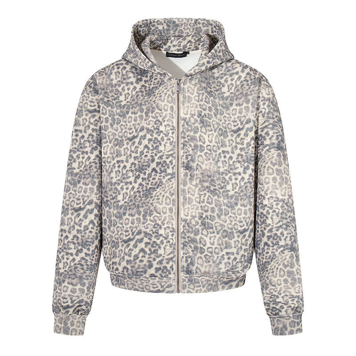 Damen Zip-Hoodie im soften Velours mit allover-Leo-Jacquard Drune