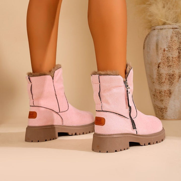 Damen Gefütterte Wildlederoptik Stiefeletten mit Teddyfutter, seitlichem Reißverschluss und profilierter Gummisohle Drune