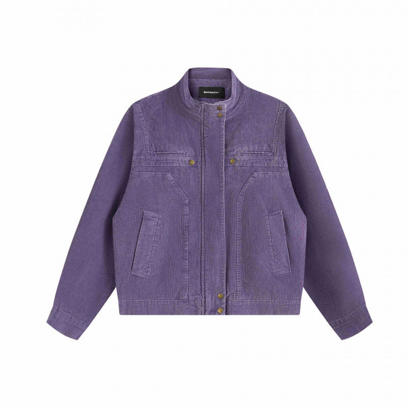 Unisex Cord-Boxy-Blouson mit Stehkragen, verdeckter Druckknopfleiste und aufgesetzten Schubtaschen Drune