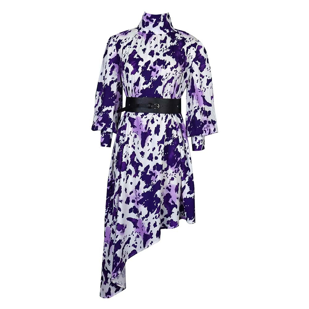 Damen asymmetrisches Kleid mit Rüschendetails und Taillengürtel Drune