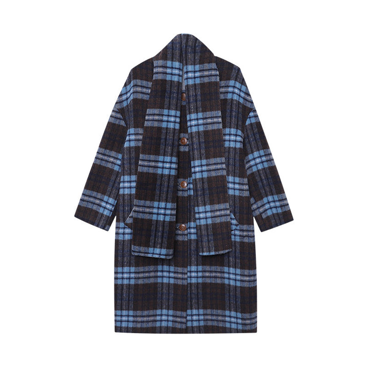 Damen klassische karierte Wolljacke mit durchgehendem Knopfverschluss Drune