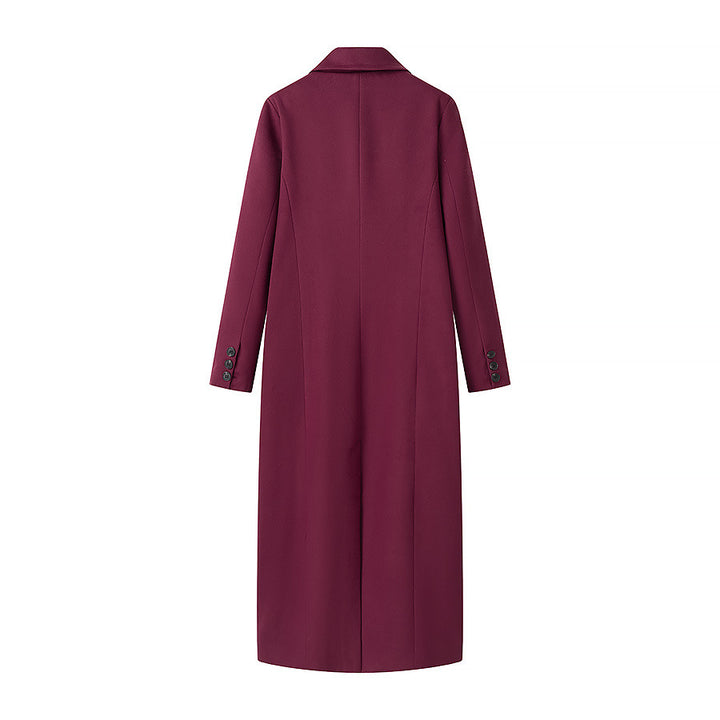 Damen nan taillierter Longcoat im Zweireiher mit Schalkragen und Pattentaschen Drune