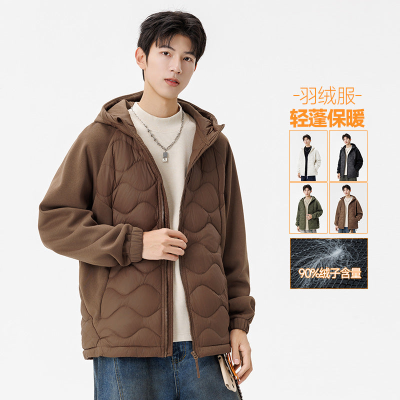 Herren Gefütterte Hybrid-Steppjacke mit Kapuze und Fleeceärmeln Drune
