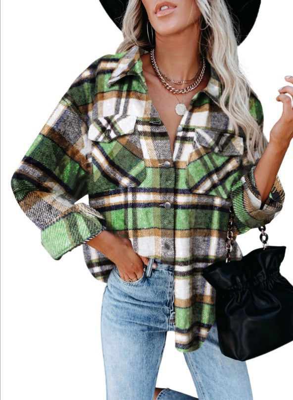 Damen Karierter Flanellhemdjacke mit übergroßem Schnitt Drune