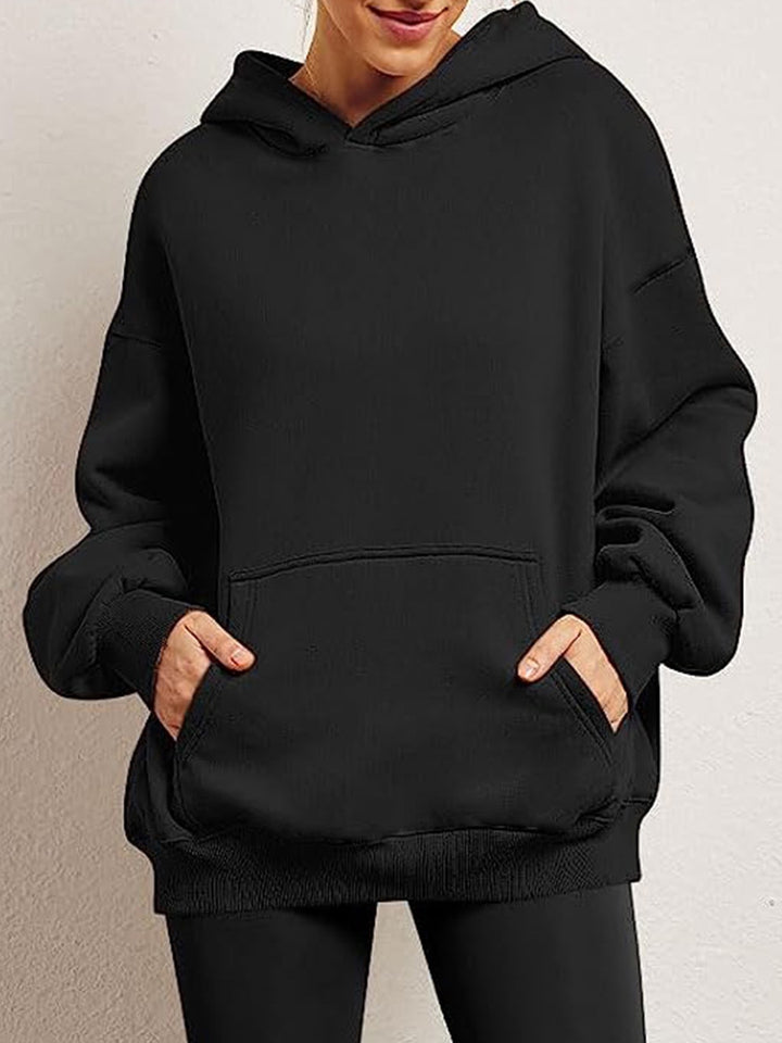 Damen oversized Kapuzenpullover aus weichem Baumwollmix mit praktischen Taschen Drune