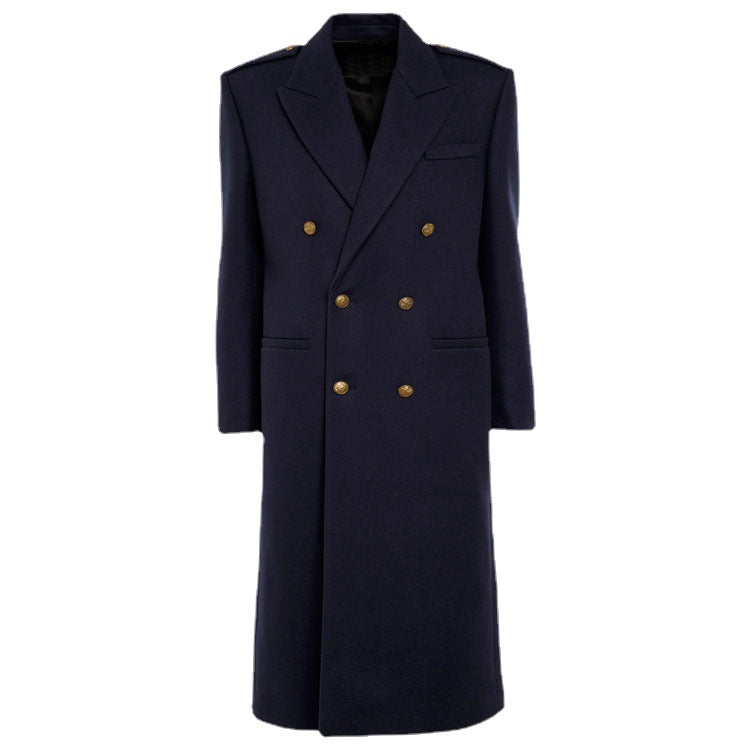Damen Doppelreihiger Wollmix-Longcoat mit Epauletten und strukturierter Tailoring-Silhouette Drune