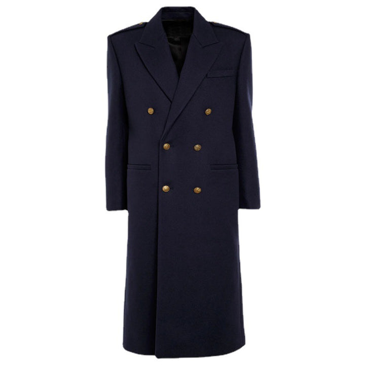 Damen Doppelreihiger Wollmix-Longcoat mit Epauletten und strukturierter Tailoring-Silhouette Drune