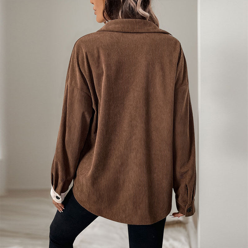 Damen Modische Kordjacke mit Kontrastdetails Drune