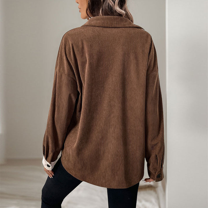 Damen Modische Kordjacke mit Kontrastdetails Drune
