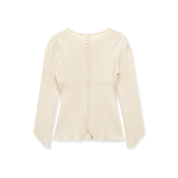 Damen Feinstrick-Cardigan mit durchgehender Knopfleiste, taillierter Rippenstruktur und geschwungenem Saum Drune