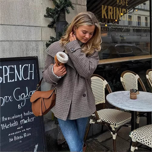 Damen Modische Tweedjacke mit doppelter Knopfleiste und dekorativen Details Drune