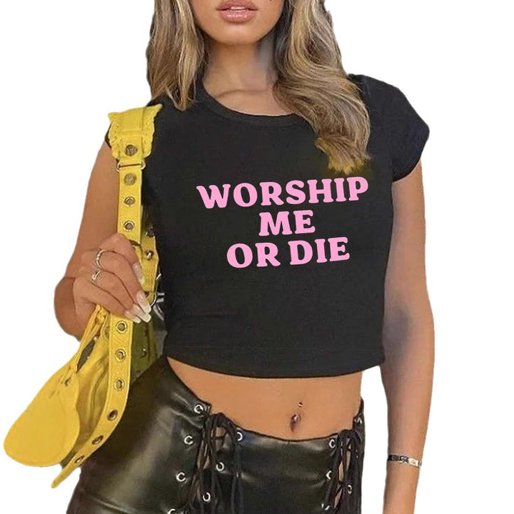 Damen Crop-T-Shirt mit auffälligem Statementdruck Drune