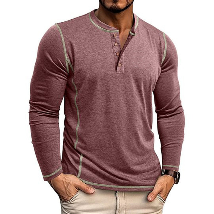 Herren Elastisches Langarm-Henley-Shirt mit Kontrastnähten und Knopfleiste EB
