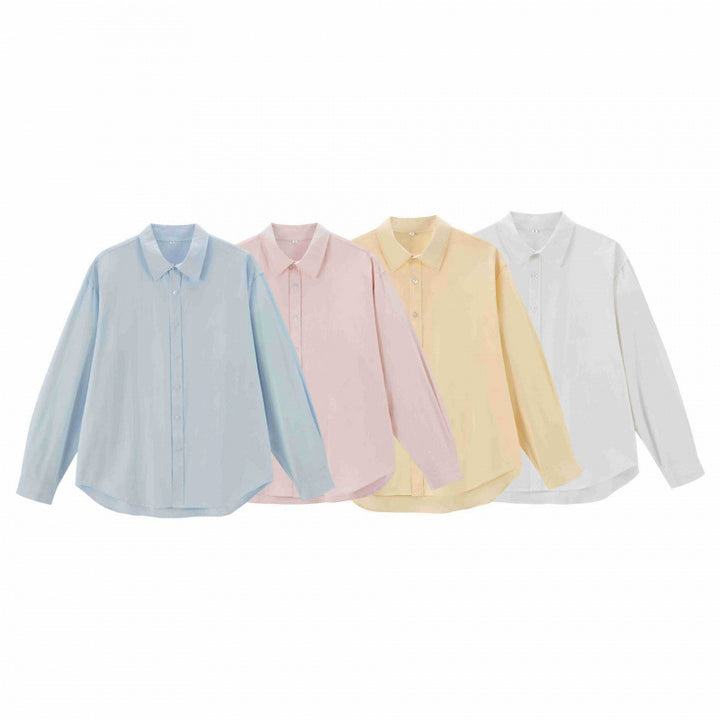 Damen Lockeres Oversize-Blusenhemd mit Kentkragen, durchgehender Knopfleiste und abgerundetem Saum Drune