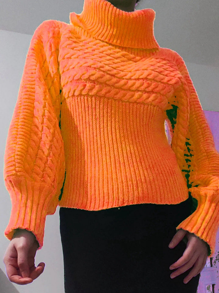 Damen Grobstrickpullover mit hohem Kragen und strukturiertem Design Drune