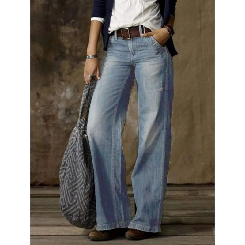 Drune | Retro Lässig Gerade Weite Beinhosen Jeans