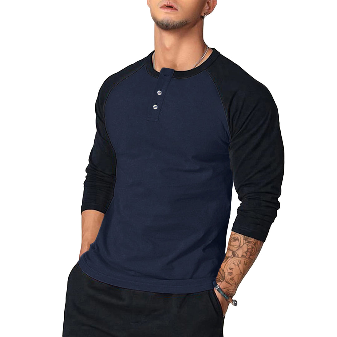 Herren Lässiges Langarm Henley-Shirt mit Kontrastärmeln Drune