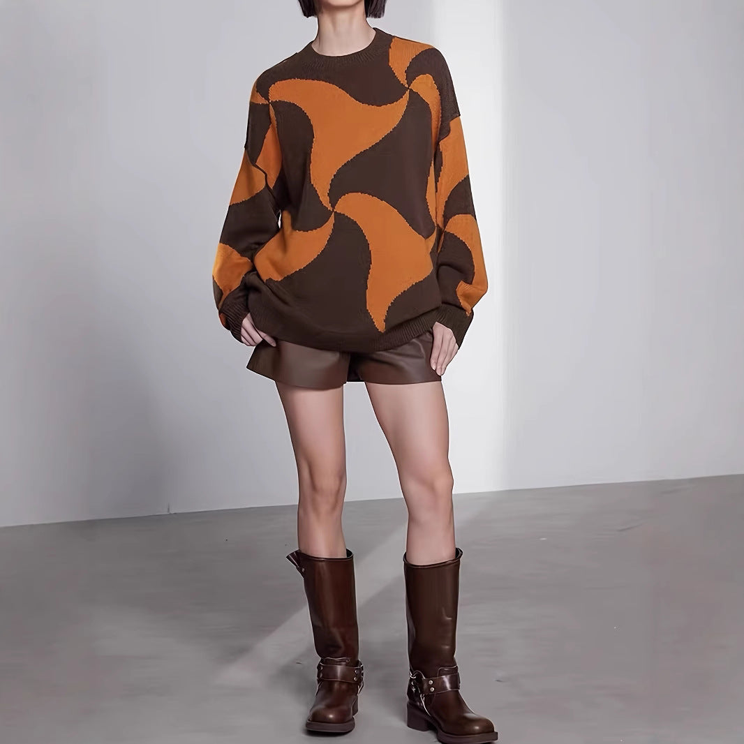 Damen Übergroßer Pullover mit einzigartigem Muster Drune