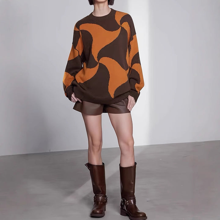Damen Übergroßer Pullover mit einzigartigem Muster Drune