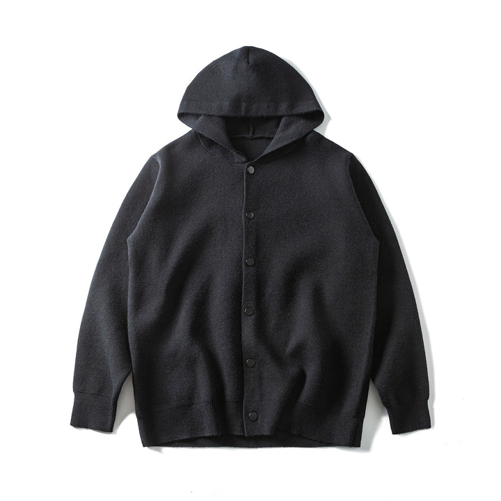 Unisex Leichte Kapuzen‑Strickjacke mit Druckknopfleiste und Rippbündchen Drune