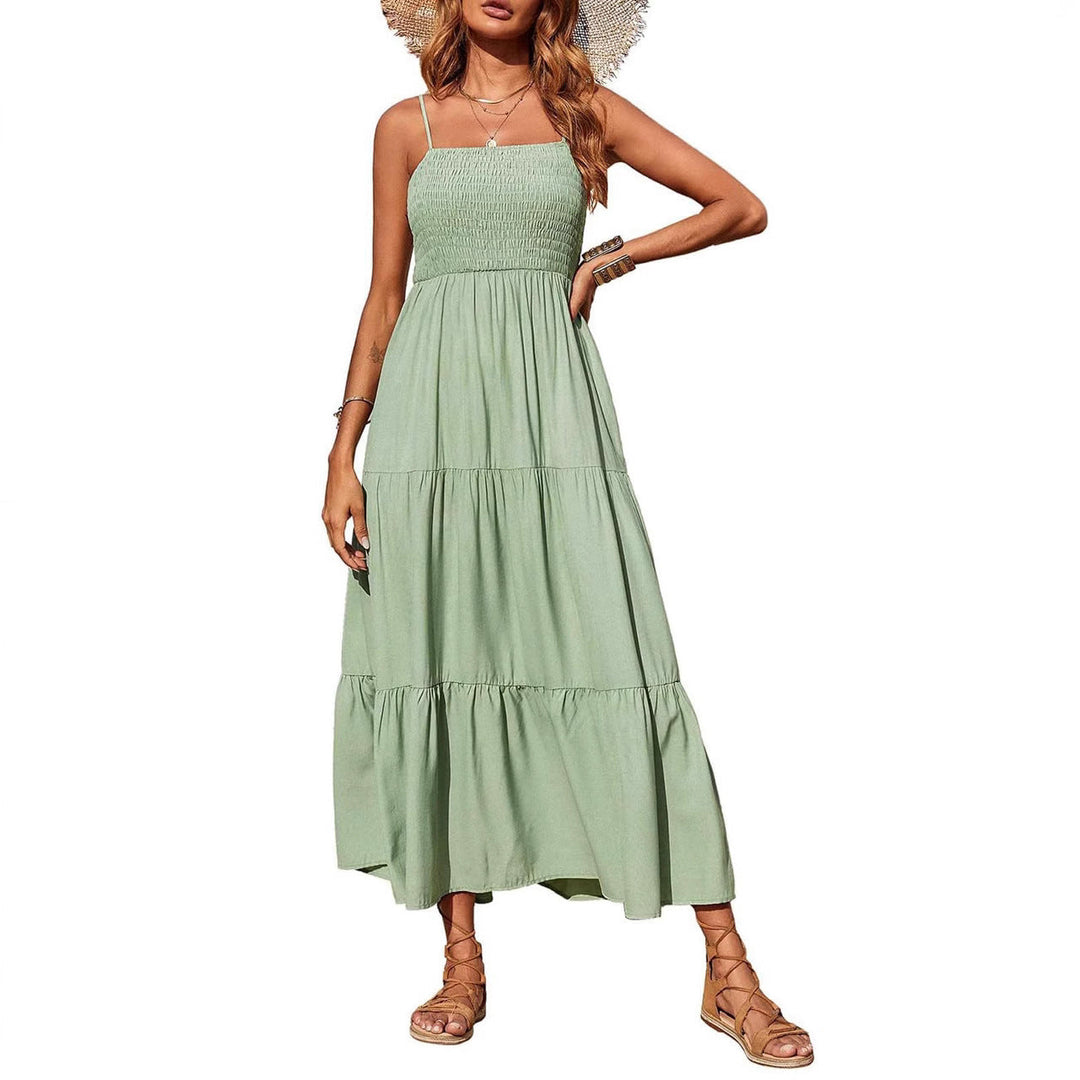 Damen Maxidress mit Spaghettiträgern und Volant-Design Drune
