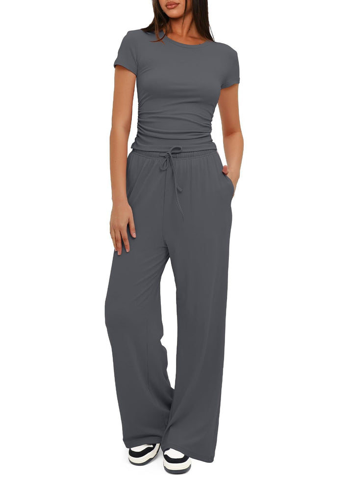 Damen Lässiges Lounge-Set mit weitem Oberteil und bequemen Hosen Drune