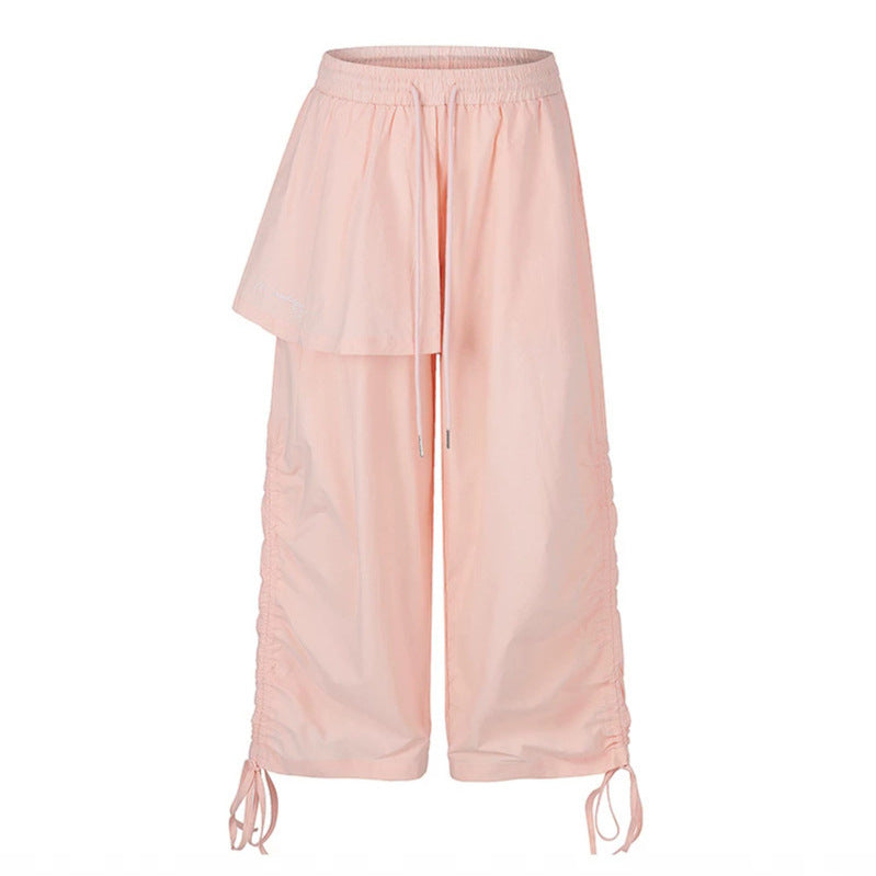 Damen Weite Capri-Hose mit Tunnelzug, seitlicher Raffung und asymmetrischer Überlagerung Drune